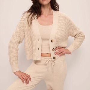 Eberjey 3 piece set, Recycled Sweater Cropped Cardigan, Pant and Top, Grey